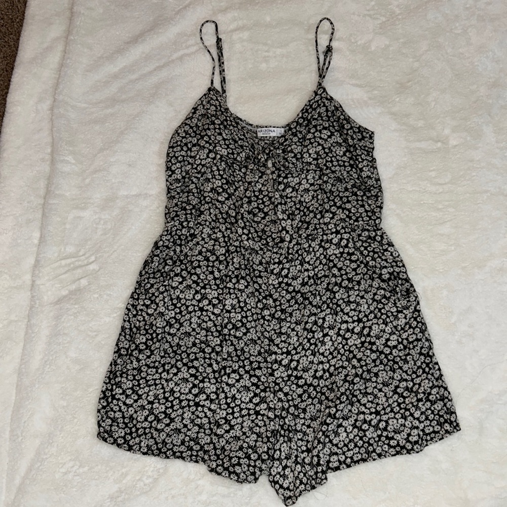 Green White Flower Spaghetti Strap Romper